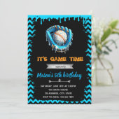 Boy Baseball Ice Cream Drip Verjaardag Uitnodiging (Staand voorkant)