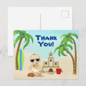 Boy Beach Baby Sandcastle en Surfboard Dank je wel Briefkaart (Voorkant / Achterkant)