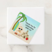 Boy Beach Baby Sandcastle n Surfboard 1e Verjaarda Bedankjes Labels (In situ)