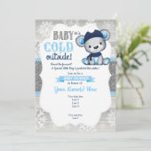 Boy Bear Invitation d'hiver pour le Baby shower ga (Debout devant)