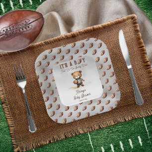 Boy Bearly Wait Amerikaans Football Baby shower Papieren Bordje