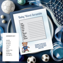 Boy Beer Voetballer Baby shower Word Scramble