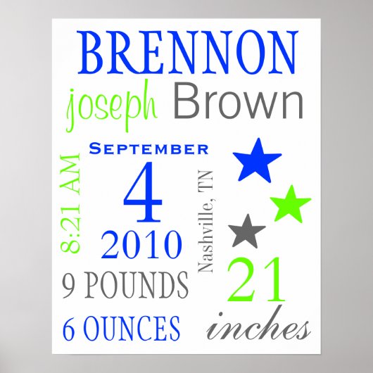 Boy Birth Stats Poster (Voorkant)