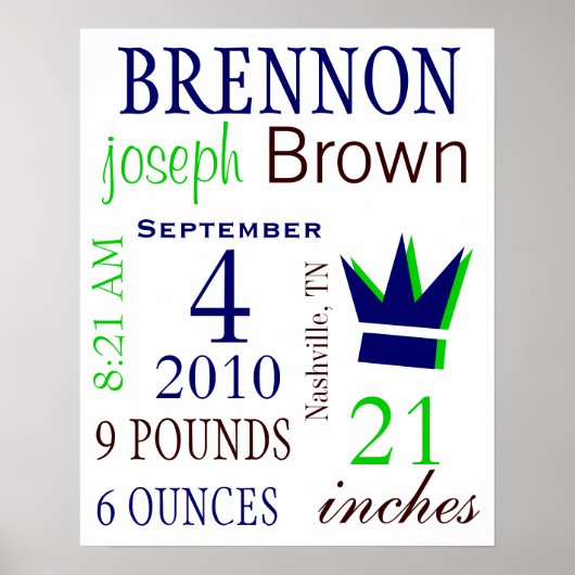 Boy Birth Stats Poster (Voorkant)