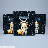 Boy Birthday Gift Bag met Space Explorer Beer Medium Cadeauzakje