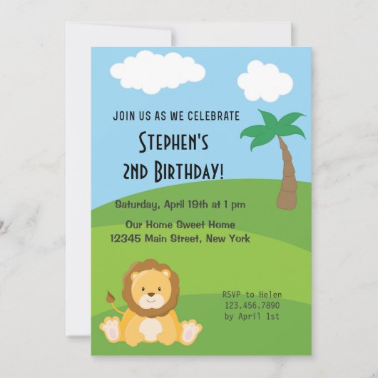 Boy Birthday Invitation Lion Animal Oerwoud Forest Kaart (Voorkant)