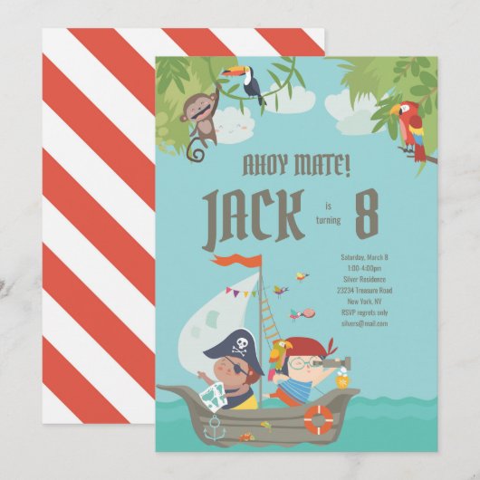 Boy Birthday - Invitation pirate (Devant / Derrière)