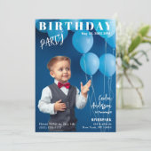 Boy Birthday Party Magazine Couverture Invitation (Debout devant)