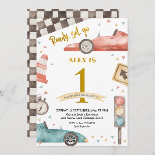 Boy Birthday Racing Cars Invitation (Devant / Derrière)