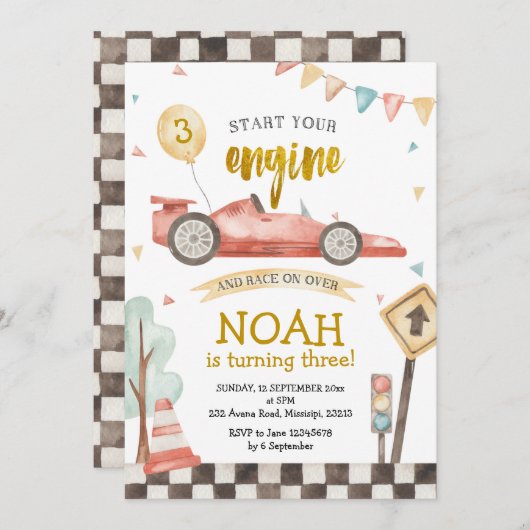 Boy Birthday Racing voiture Invitation (Devant / Derrière)