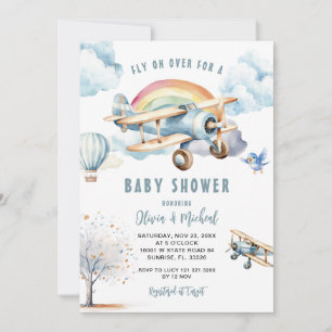 Boy Blue Airplane Baby shower Invitation Kaart