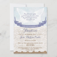 Boy Blue Angel Baptême Invitations en espagnol