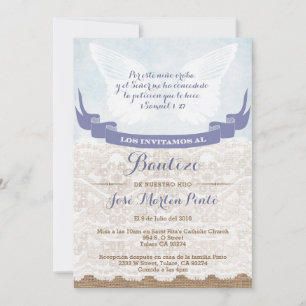 Boy Blue Angel Baptême Invitations en espagnol