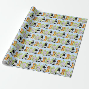 Boy Blue Baby shower Cute Safari Oerwoud Animals Cadeaupapier