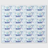 Boy Blue Baby shower Personaliseer Naam Tekst Cadeaupapier (Vlak)