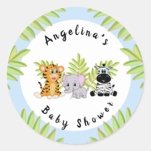 Boy Blue Baby shower Safari Oerwoud Dieren Ronde Sticker