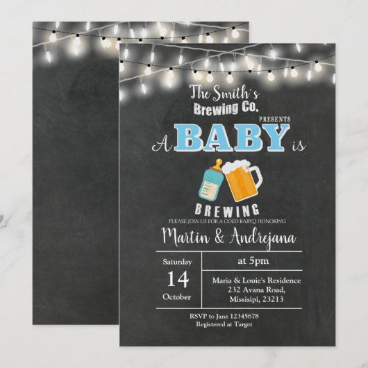 BOY blue BaByQ Un bébé brasse une carte d'invitati (Devant / Derrière)