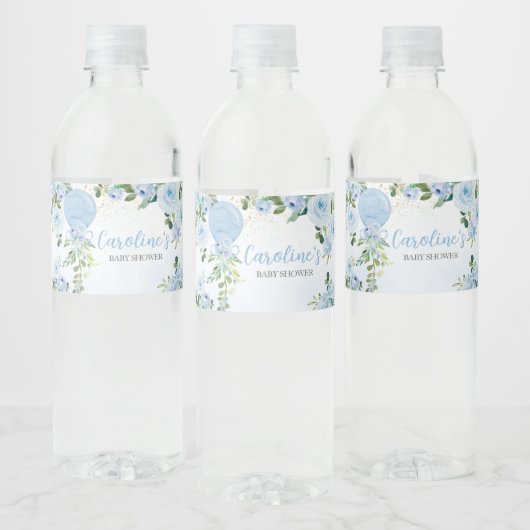 Boy Blue Balloon Greenery Baby shower Waterfles Etiket (Flessen)