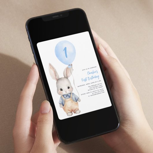 Boy Blue Balloon Invitation d'anniversaire