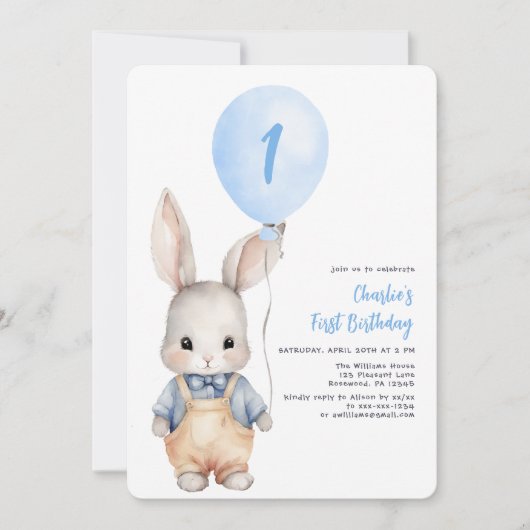 Boy Blue Balloon Invitation d'anniversaire (Devant)