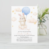 Boy Blue Balloon Schattige Bunny Baby shower Uitno Kaart (Staand voorkant)