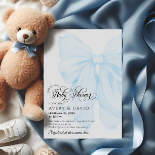 Boy Blue Bow Modern Elegant Baby shower Kaart