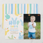 Boy Blue Bunny 2e verjaardag foto Kaart (Voorkant / Achterkant)