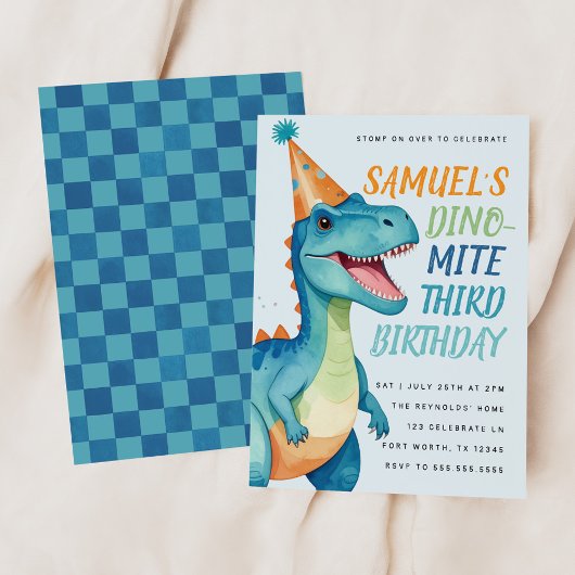 Boy Blue Dinosaur Invitation de fête d'anniversair