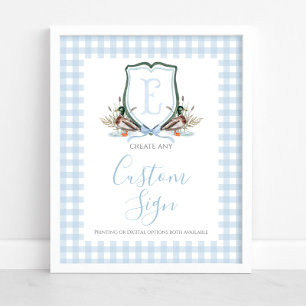 Boy Blue Duck Baby shower Custom Sign Poster