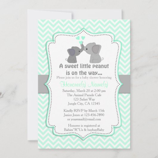 Boy Blue Elephant Baby Shower Invitations Chev 330 (Devant)