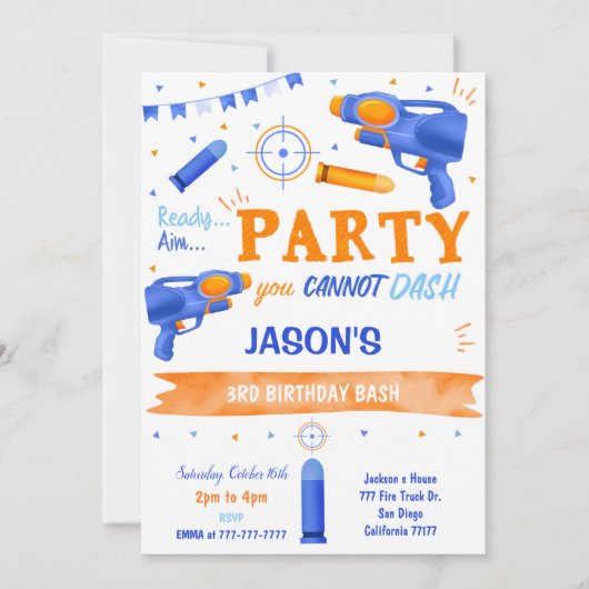 Boy Blue en Sinaasappel Dart Pistool Kaart (Voorkant)