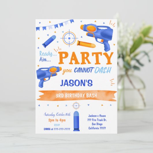 Boy Blue en Sinaasappel Dart Pistool Kaart (Staand voorkant)