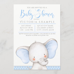 Boy Blue Grey Elephant Baby shower Kaart