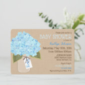 Boy Blue Hydrangea Mason Jar Rustiek Baby shower Kaart (Staand voorkant)