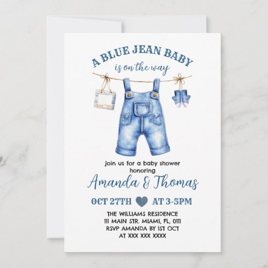 Boy Blue Jean Baby shower Invitation (Devant)
