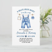 Boy Blue Jean Baby shower uitnodiging (Staand voorkant)