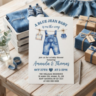 Boy Blue Jean Baby shower uitnodiging