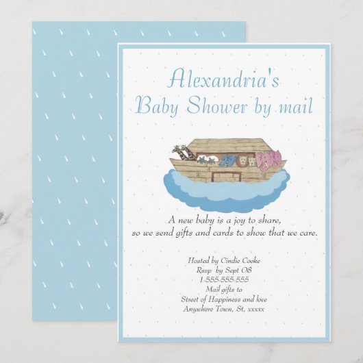 Boy Blue Noah Ark Baby shower par mail Invitation (Devant / Derrière)