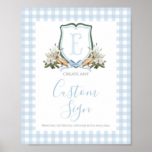 Boy Blue Pelican Baby shower Custom Sign Poster (Voorkant)