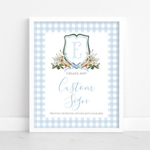Boy Blue Pelican Baby shower Custom Sign Poster