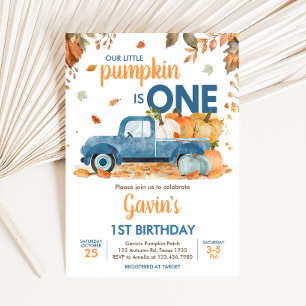 Boy Blue Pumpkin Truck Herfst Verjaardag Kaart