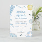 Boy Blue Summer Pool Party Anniversaire Invitation (Debout devant)