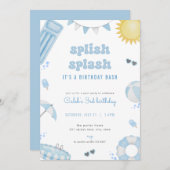 Boy Blue Summer Pool Party Anniversaire Invitation (Devant / Derrière)