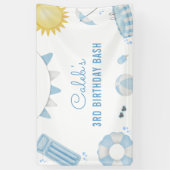 Boy Blue Summer Pool Party Verjaardagsbanner Spandoek (Verticaal)