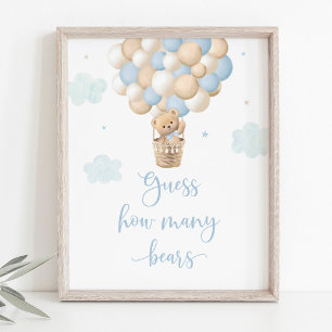 Boy Blue Teddy Bear Baby shower raad hoeveel Poster
