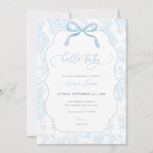 Boy Blue Toile De Jouy Baby shower Invitation (Devant)