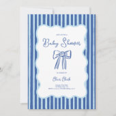 Boy Bow Invitation, Blue Hand Drawn Baby Shower Kaart (Voorkant)