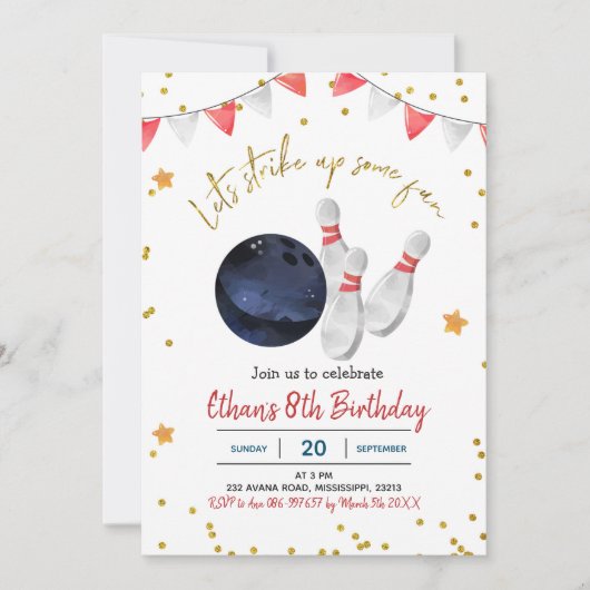 Boy Bowling Invitation d'anniversaire (Devant)
