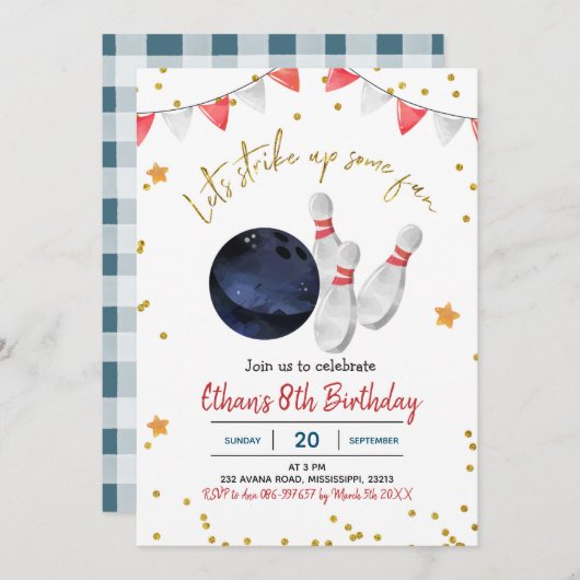 Boy Bowling Invitation d'anniversaire (Devant / Derrière)