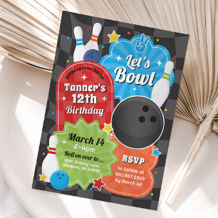 Boy Bowling Verjaardag Party Retro Uitnodiging
